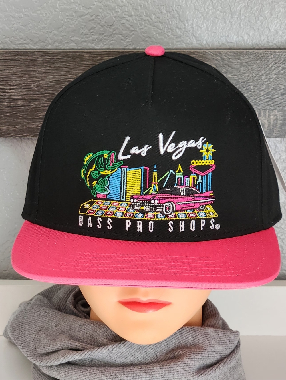 Bass Pro Shop Hat Las Vegas Cap Snap Back Pink & Black